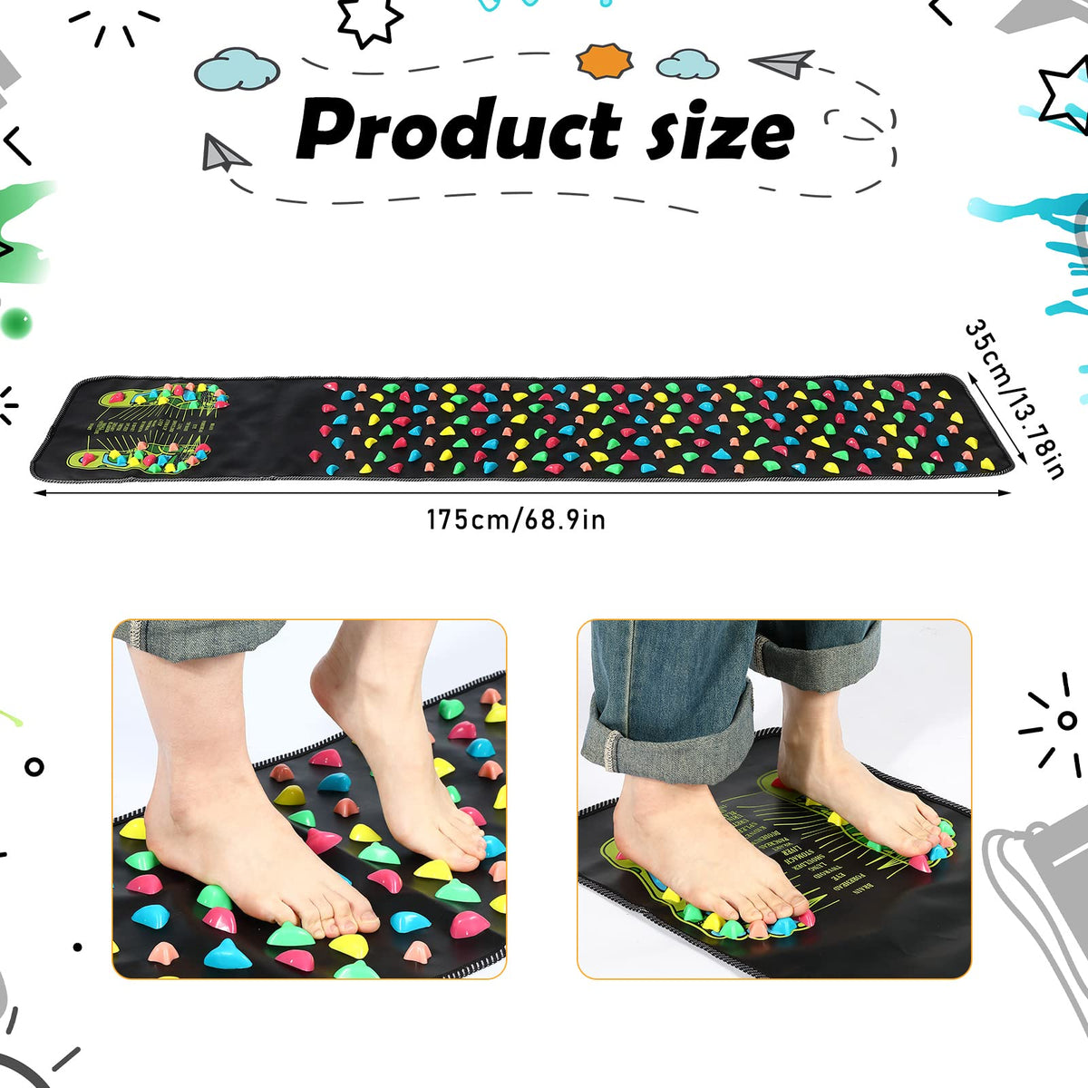 Foot Acupressure Mat Walk Stone Road (68.9 x 13.78 Inch)