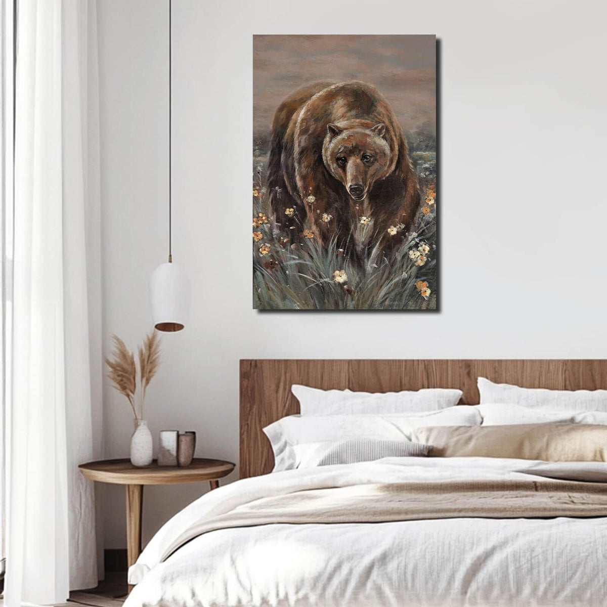 Animal Pictures Wall Decor Bear Wall Art Flower Pictures Wall Decor for Living Room Dining Room Office 24×36 Inch Posters for Room Aesthetic (36"L x 24"W / Brown bear)