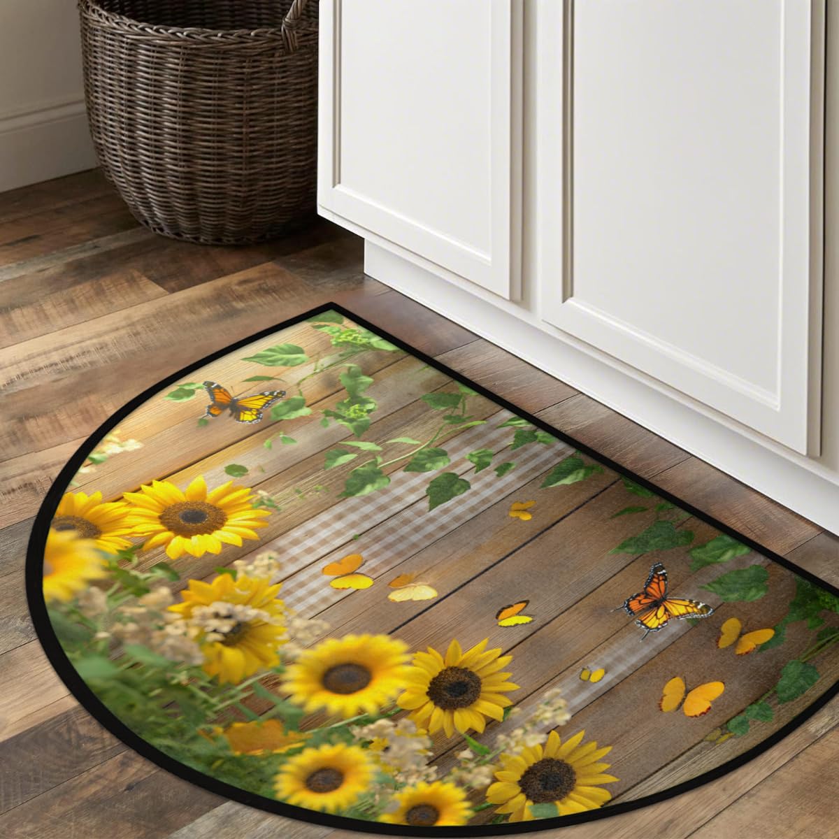 Front Door Mat Indoor Outdoor Entrance (A-11 Butterfly Sunflower Floral)