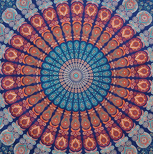 Kp749 King Size Hippie Mandala Bohemian Psychedelic Intricate Floral Design Indian Bedspread Magical Thinking Tapestry King Size Neavy Blue (108"L x 90"W / Neavy_Blue)