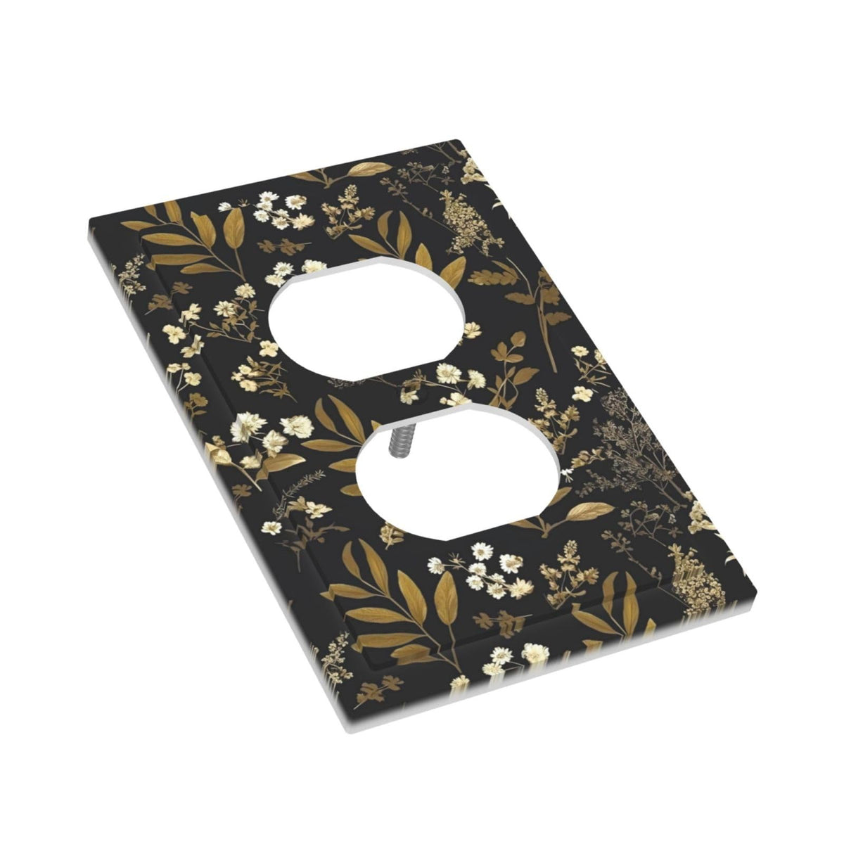 Black Gold Vintage Leaf Floral 1 Gang Duplex Wall Plate Jumbo Size (Black Gold Vintage Leaf Floral / 1-Gang Duplex Mid)