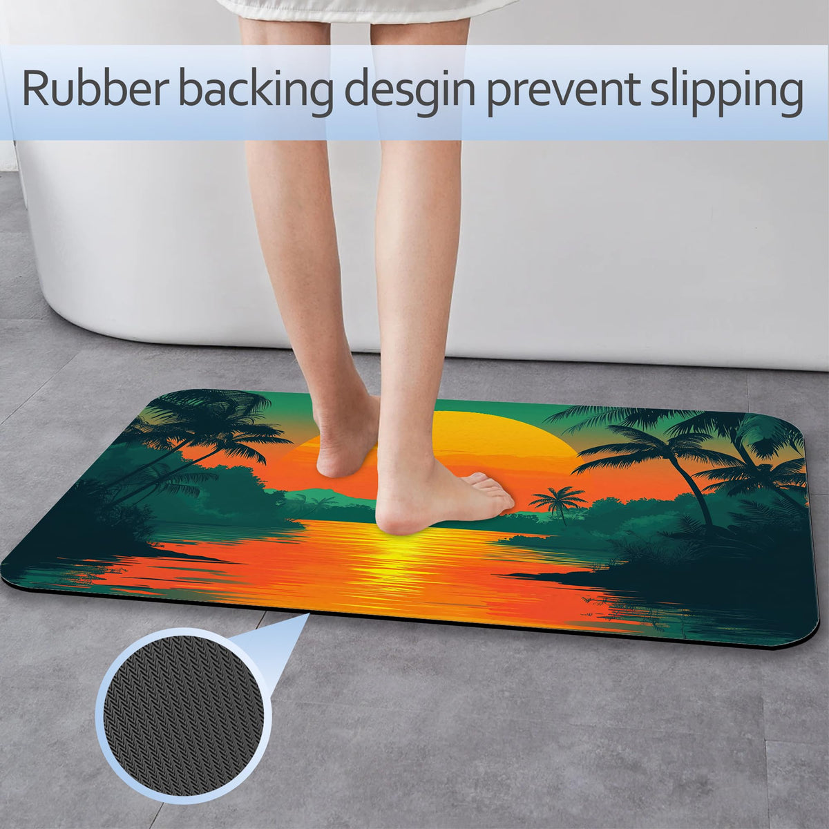 Abstract Nature View Bathroom Rug 29.5"x17" (Tropical Sunset Plam)