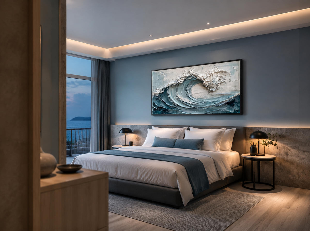 Large Abstract Textured Wave Wall Art (Textured Waves / 48"L x 24"W)
