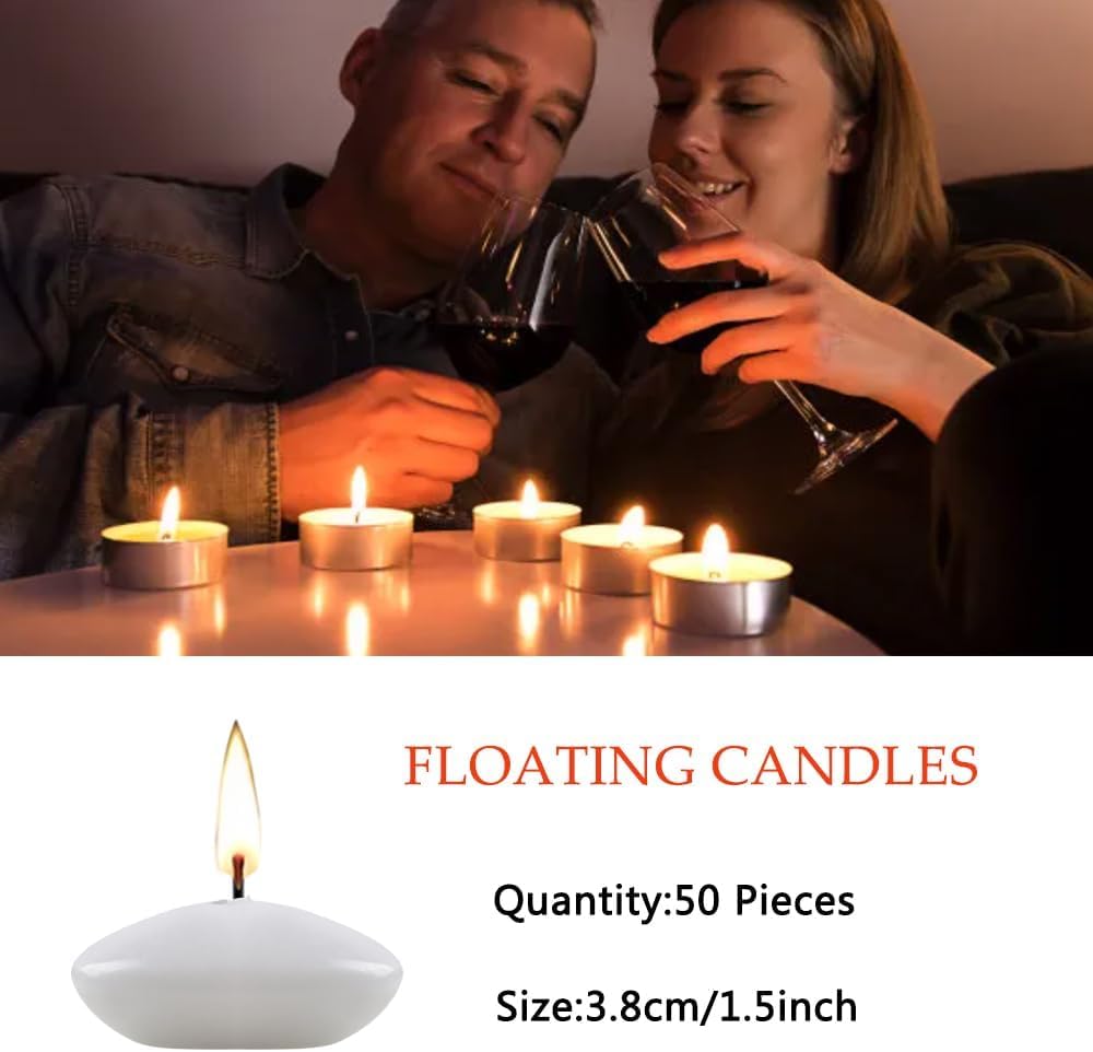 50 Pieces 1.5 Inch Unscented Floating Candles Set (50 Pieces)