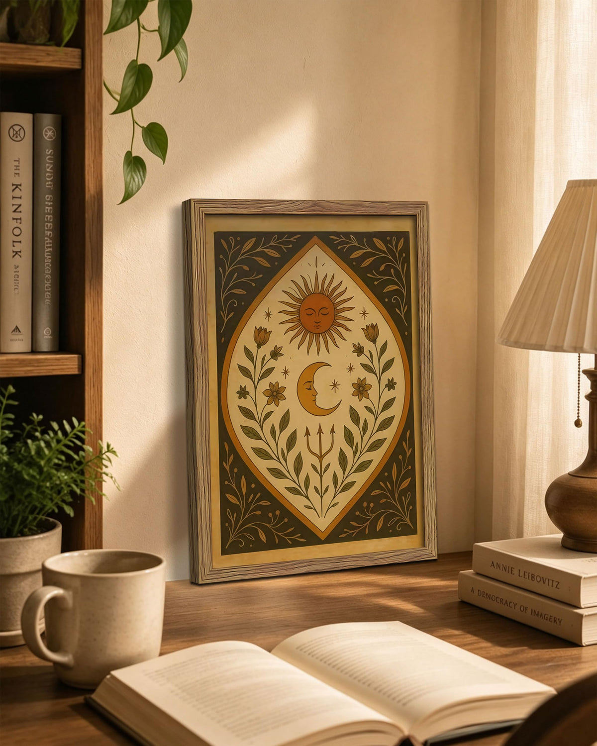 Framed Celestial Sun Moon Canvas Wall Art (A-Sun / 16"L x 12"W)
