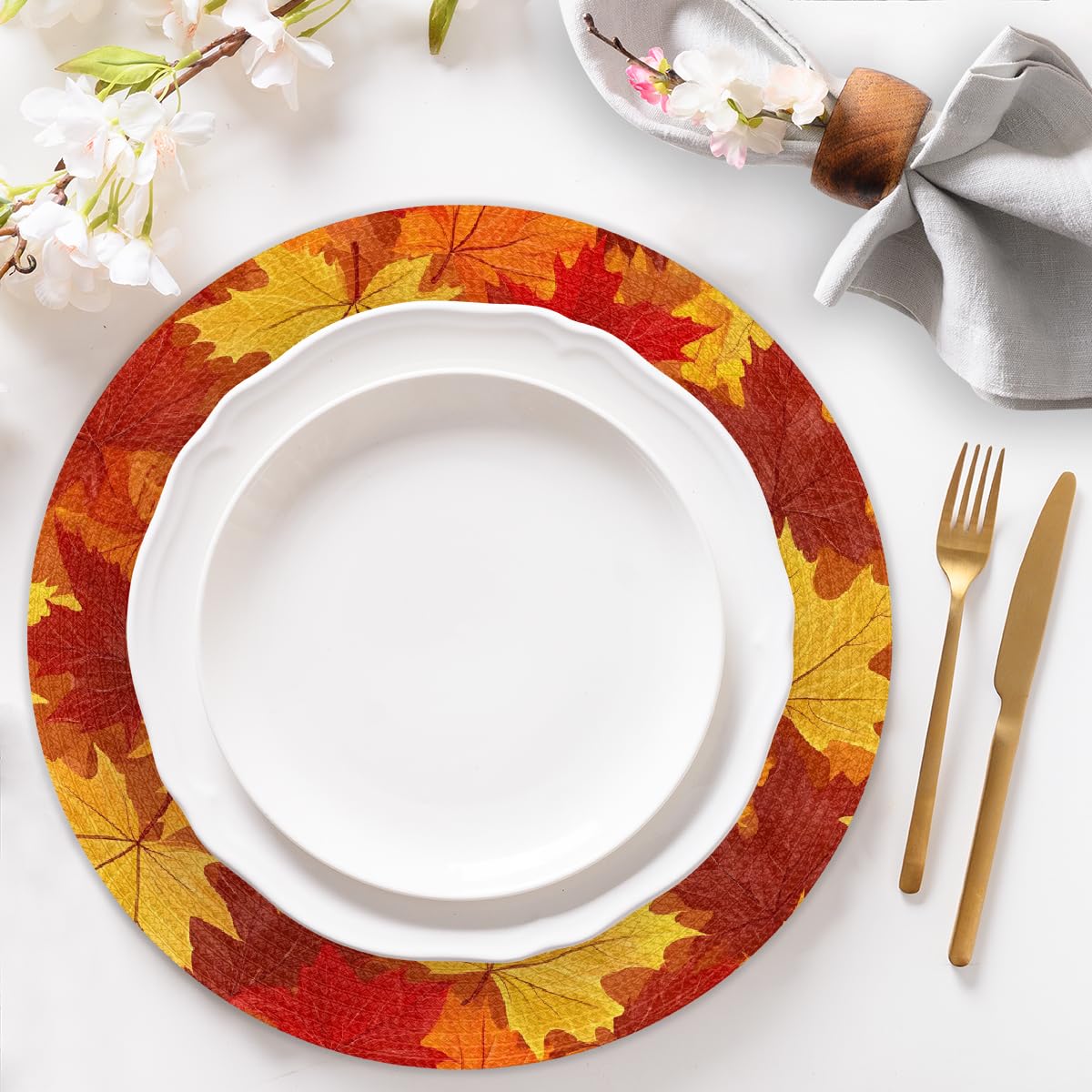 Autumn Woven Placemats Round Placemats Set of 6 for Festival Party (B 007 / 6 pieces)