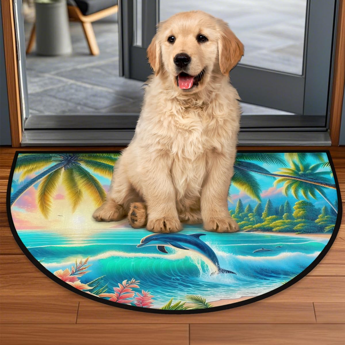 Palm Tree Half Round Rug Half Moon Door Mat Half Circle Rugs (D:color 3)