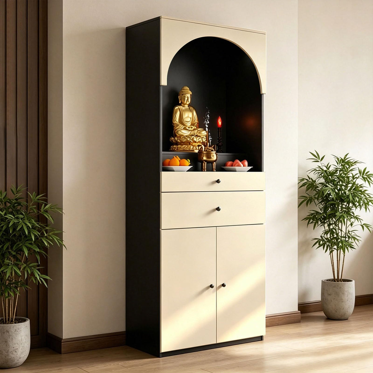Altar Table Solid Wood (Beige+black / 27.6×15.7×65.4in)