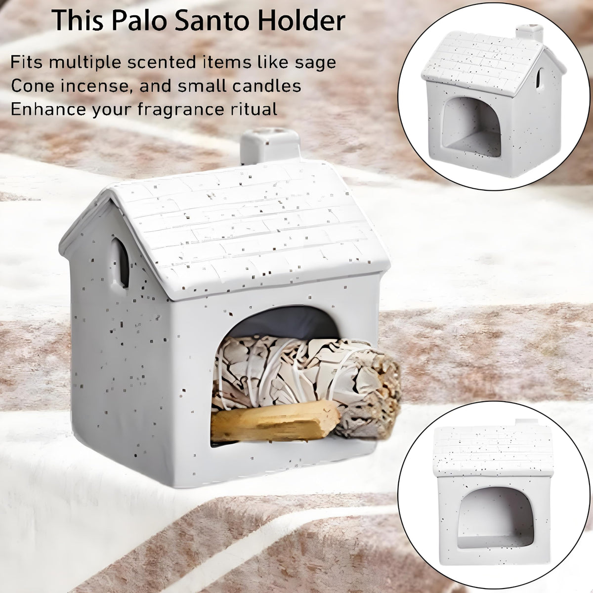 Ceramic Mini Chiminea Palo Santo Burner (White)