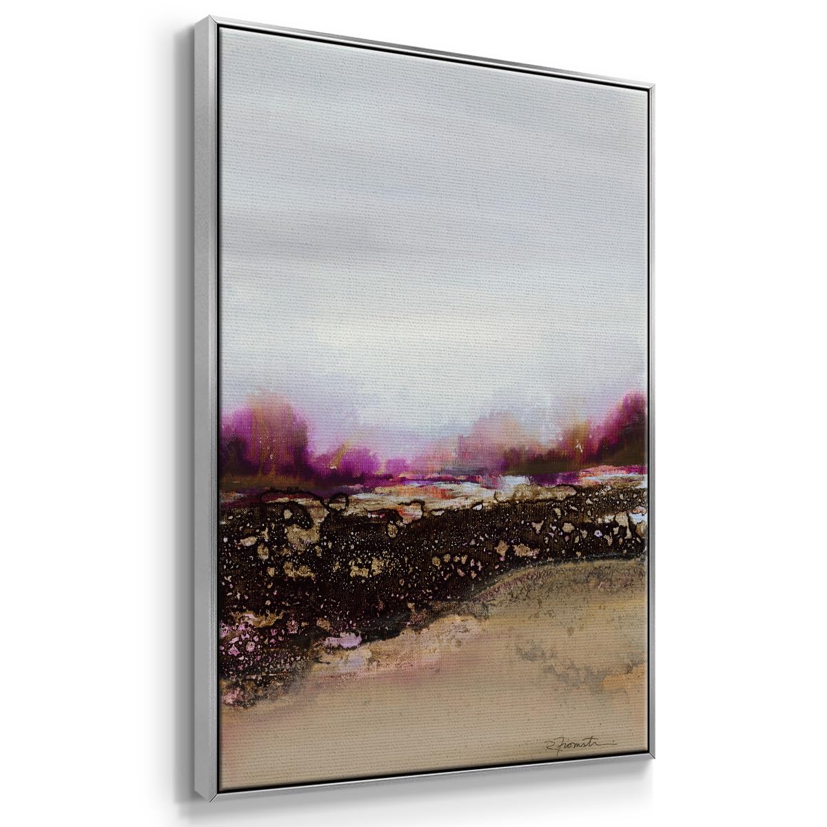 Abstract Wall Art Silver Floating Frame Paintings Calm Tranquil Landscape View Canvas Nature Artwork for Office Bedroom Kitchen Walls (41"L x 27"W / Reflections of My Mind)