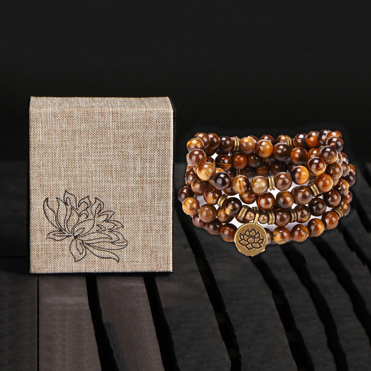 Mala Bead Strand Bracelet (Tiger Eye)