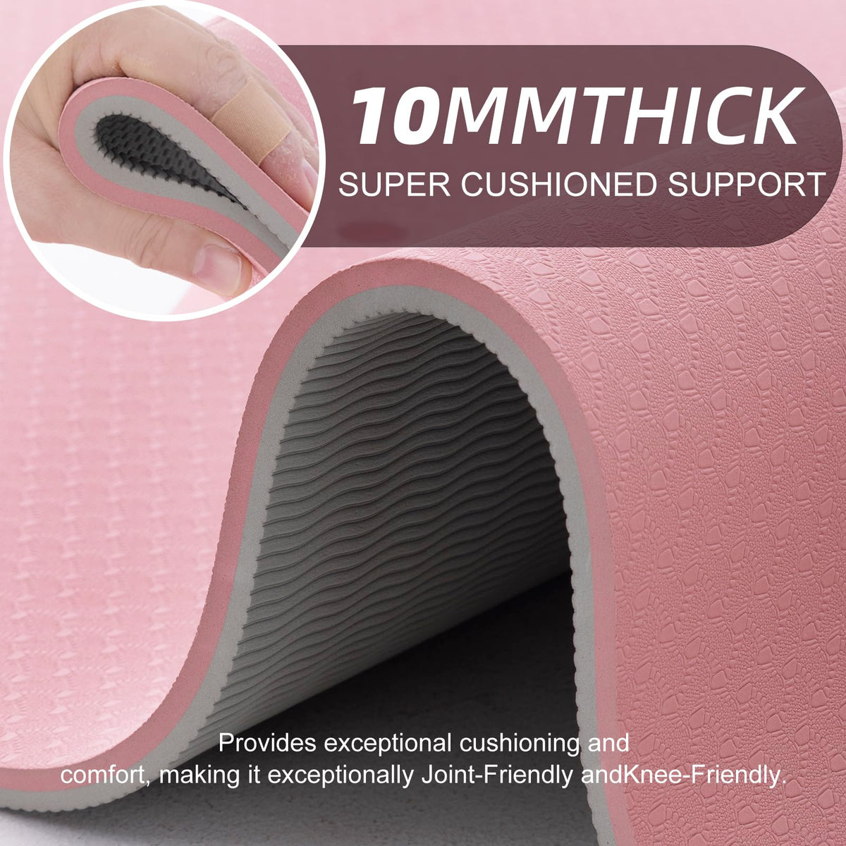 Yoga Mat for Women Men (72"x24"x2/5" / Parfait Pink & Gray)
