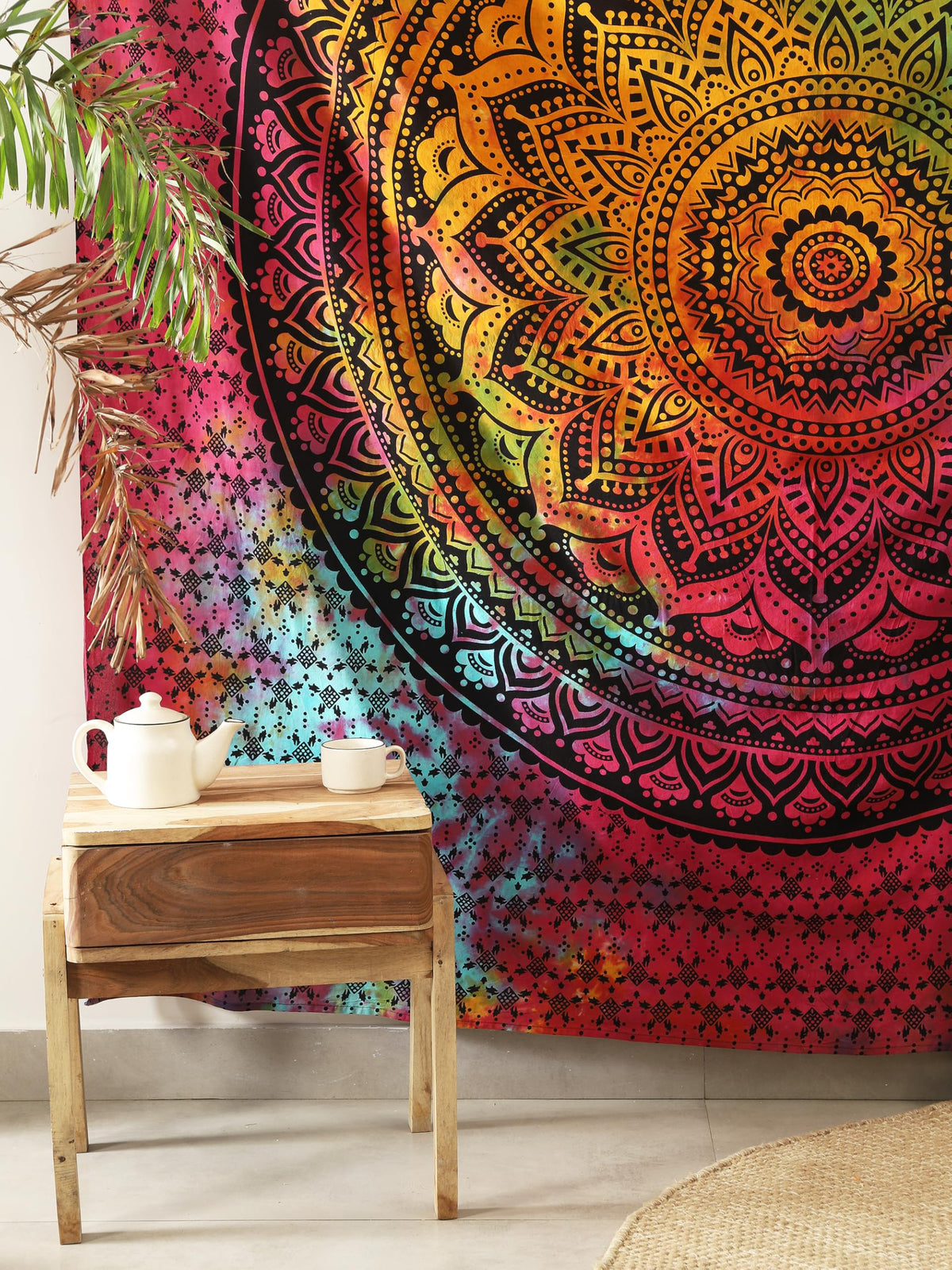 Queen Mandala Hippie hippy Tie Dye Psychedelic Ombre Tapestry Wall Hanging (88"L x 81"W / Black Multicolor)