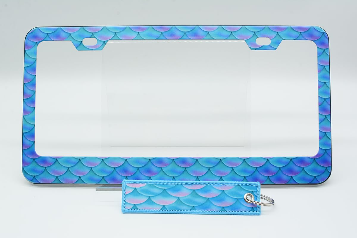 Blue Fish Scale License Plate Frame for Women 2Pc Car Tag (for blue fish scale patternt / 2 pack)