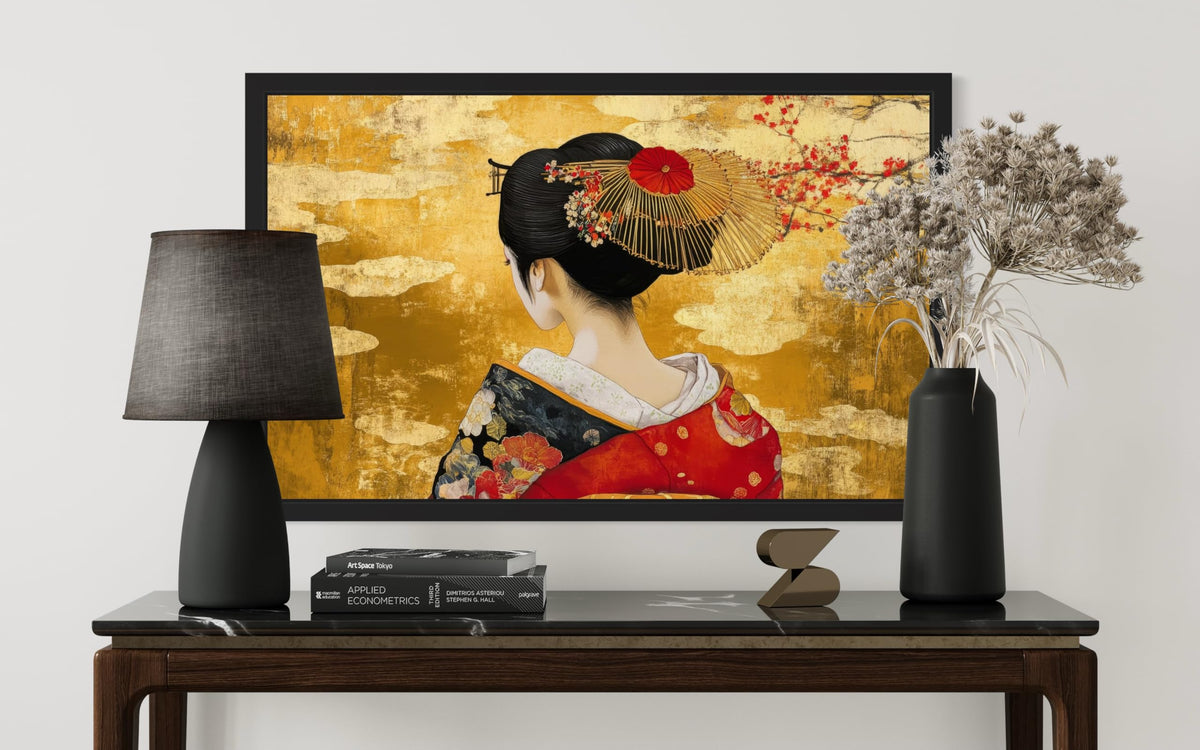 Geisha's Black Framed Wall Art Print Poster (Geisha's Back / 24"L x 18"W)