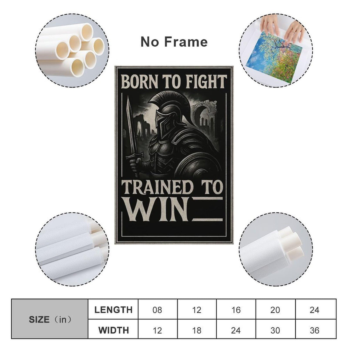 Born to Fight Trained to Win Spartan Warrior Motivational Poster Canvas Printing Wall Art Prints Wall Decor Posters Vintage Black White Gym Office Living Room Bedroom 20x30inch (style-37 / 20x30inch(50x75cm) Unframe)