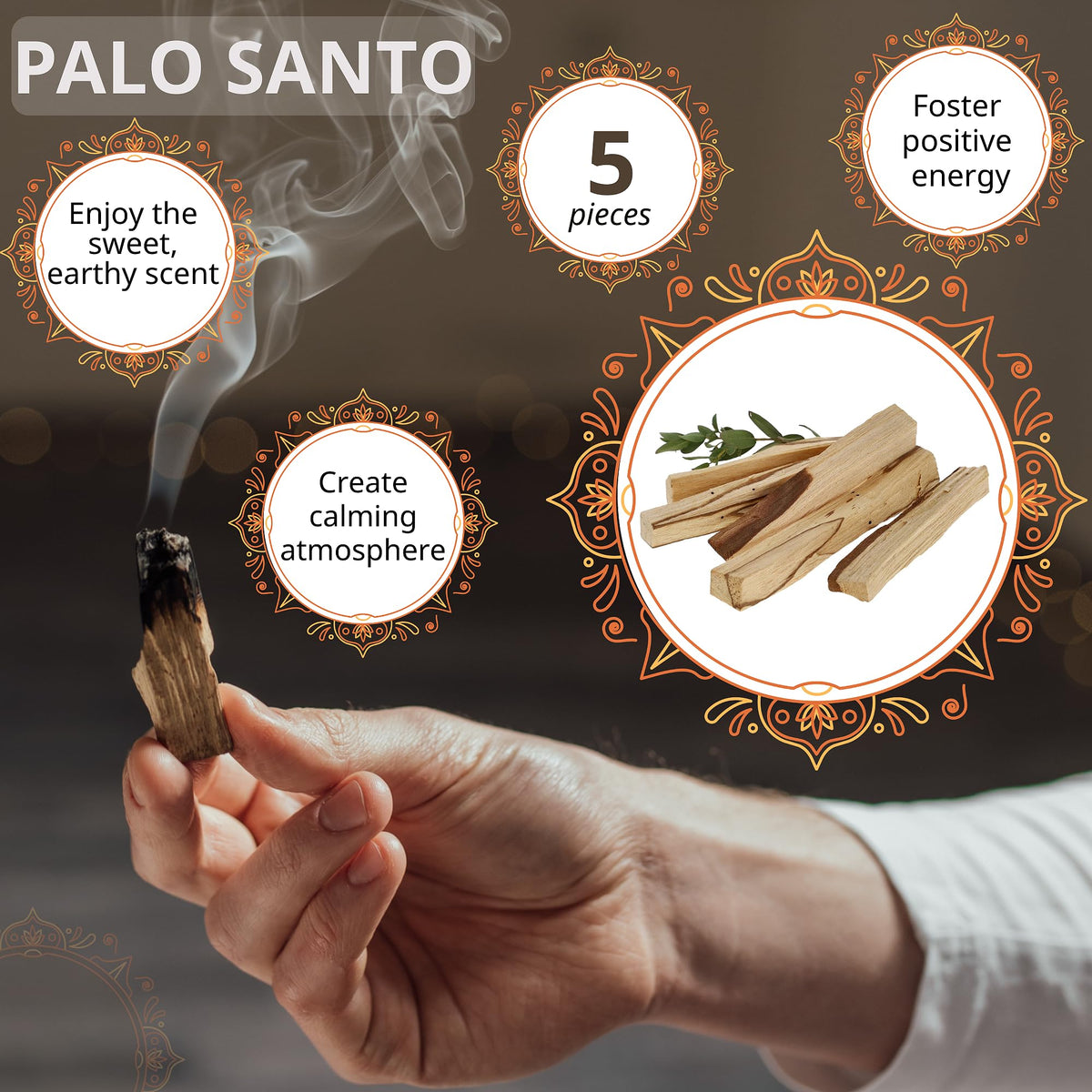 Smudging Kit 5 Palo Santo Sticks (Yellow / Without Candle holder)