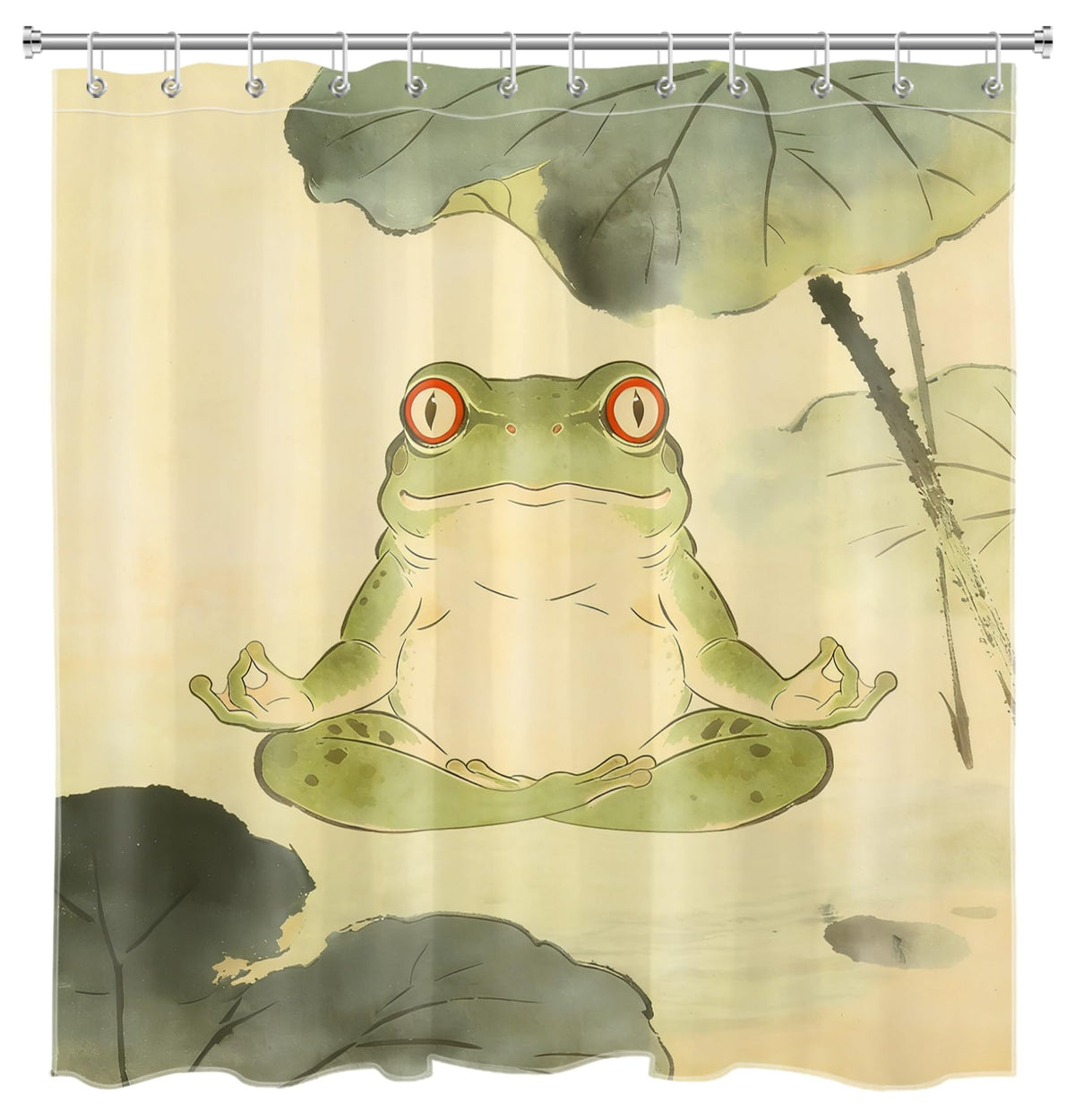 Funny Frog Shower Curtain for Bathroom (Green and Beige / 72"W x 78"L (Pack of 1))