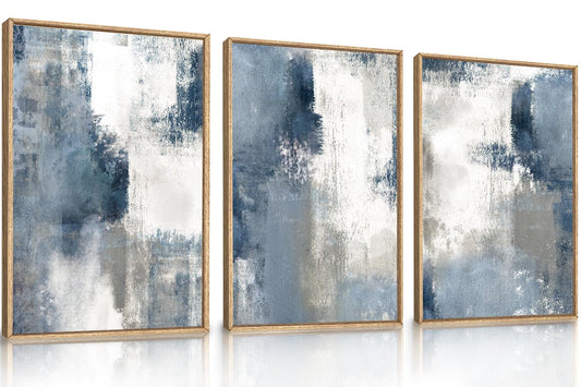 Large Abstract Brush Strokes Framed Canvas Wall Art Set (Modern Navy Blue Wall Art / 24''x36''x3)