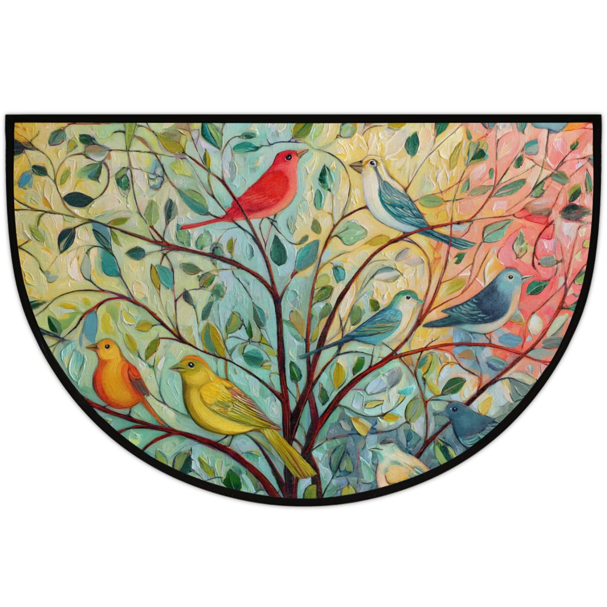 Front Door Mat Indoor Outdoor Entrance (A-02 Colorful Bird Oil Painting)