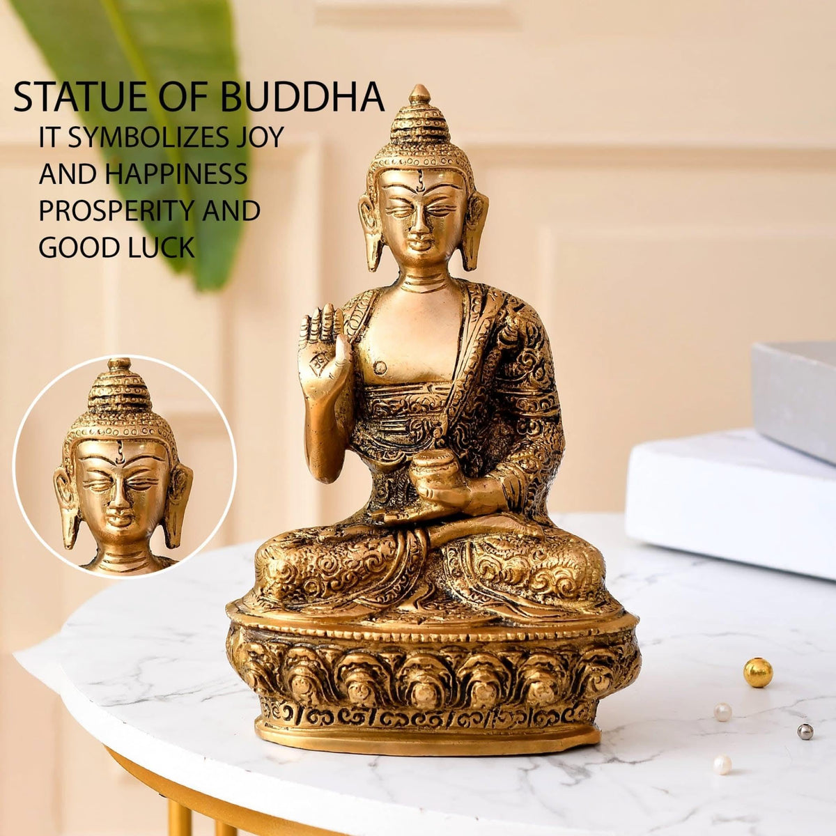 Brass Buddha Statue 8 Inch Idol Sculpture for Home Living Room Zen Decor for Spiritual Meditation Shrine (8 Inch)