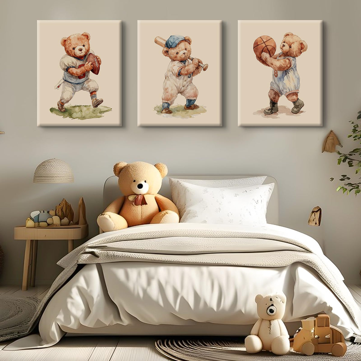 Nursery Teddy Bear Wall Art Decor Boy Vintage Canvas Pictures Nursery Sports Prints Baby Boy Room Decor Kids Animal Poster Bear Artwork for Bedroom Playroom 12x16 Inch Set of 3 Wrapped Canvas (12x16 Inch Wrapped Canvas / Vintage Bear Prints)