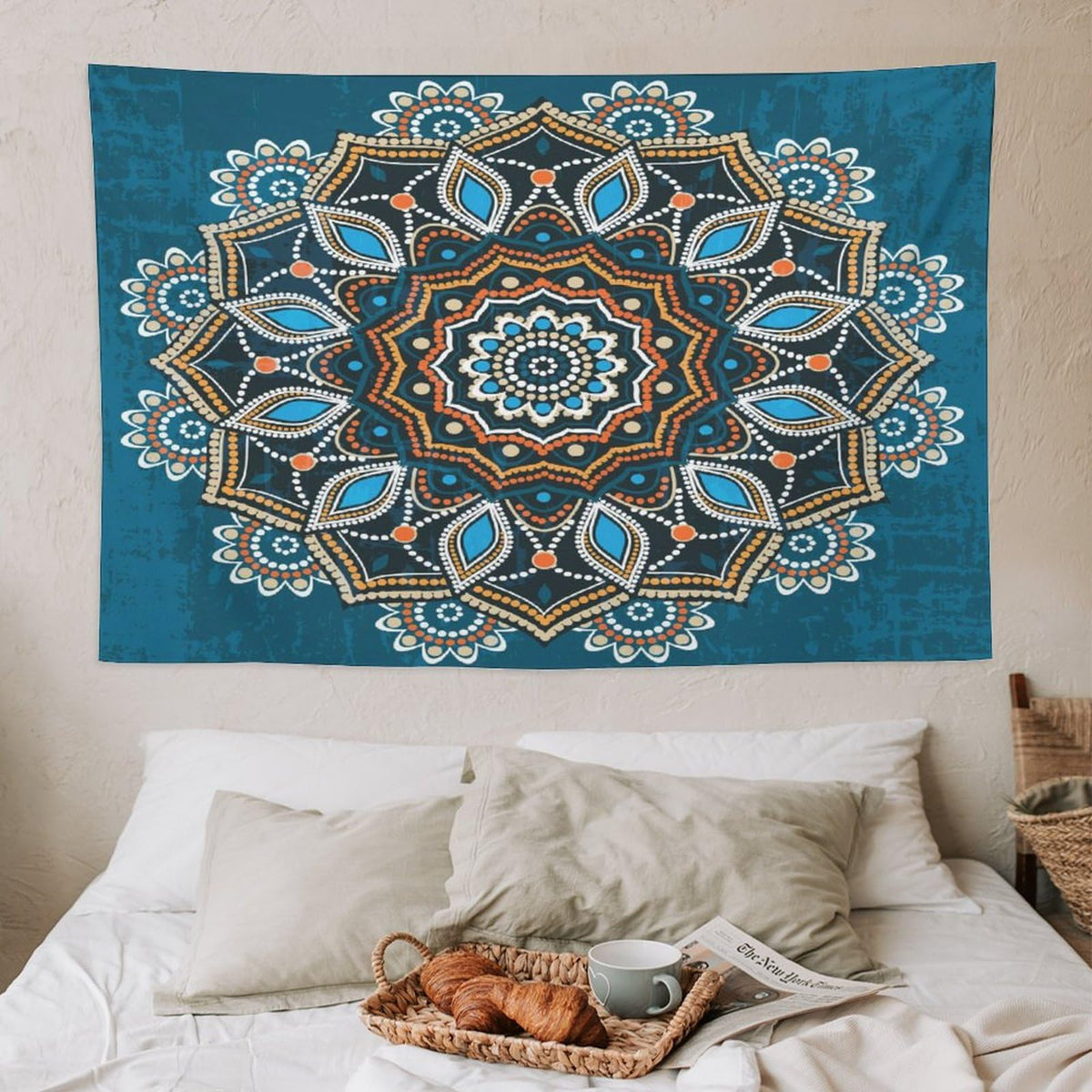 Ornamental Mandala Tapestry Wall Hanging Indian Hippie Bohemian Art Floral Texture Pattern Tapestries Home Decor for Kitchen Farmhouse Living Room Bedroom Dorm 40"x60" (40"L x 60"W / Mandala-6)