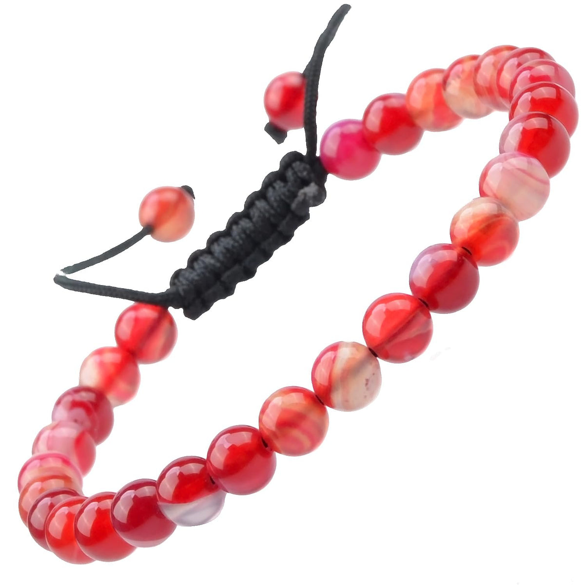 Natural Healing Power Gemstone Crystal Beads Unisex Adjustable Macrame Bracelets 6mm (Agate Red / 6mm)