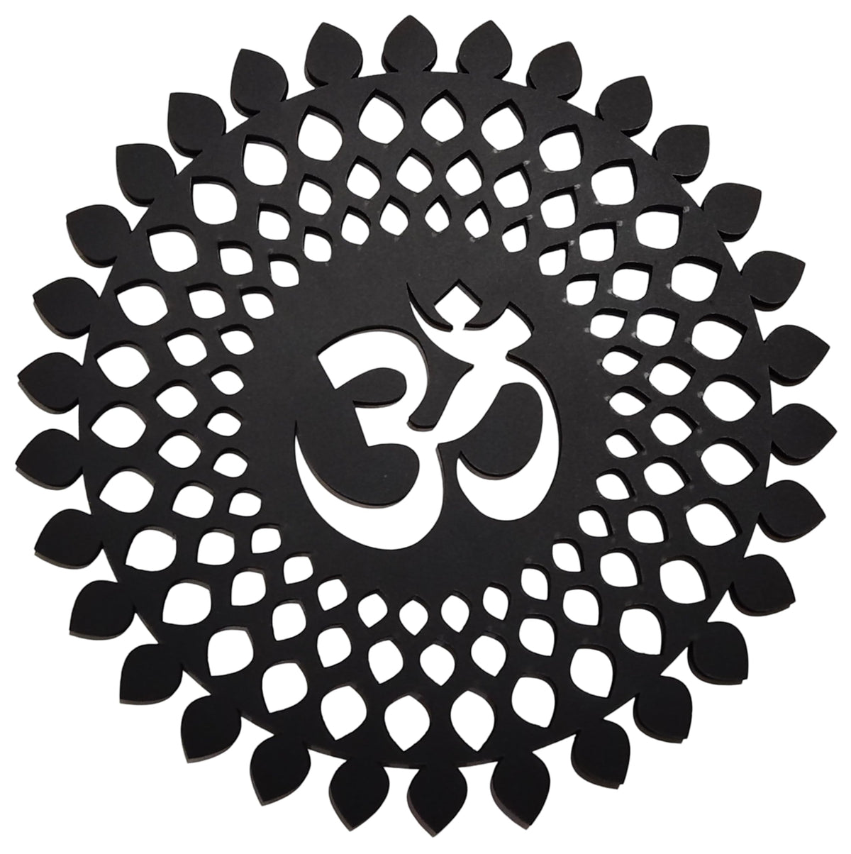 Black Om Round Decorative Wall Art Mdf Wooden Om Chakra For Temple (MANDALA OM-Black / 24"L x 24"W)