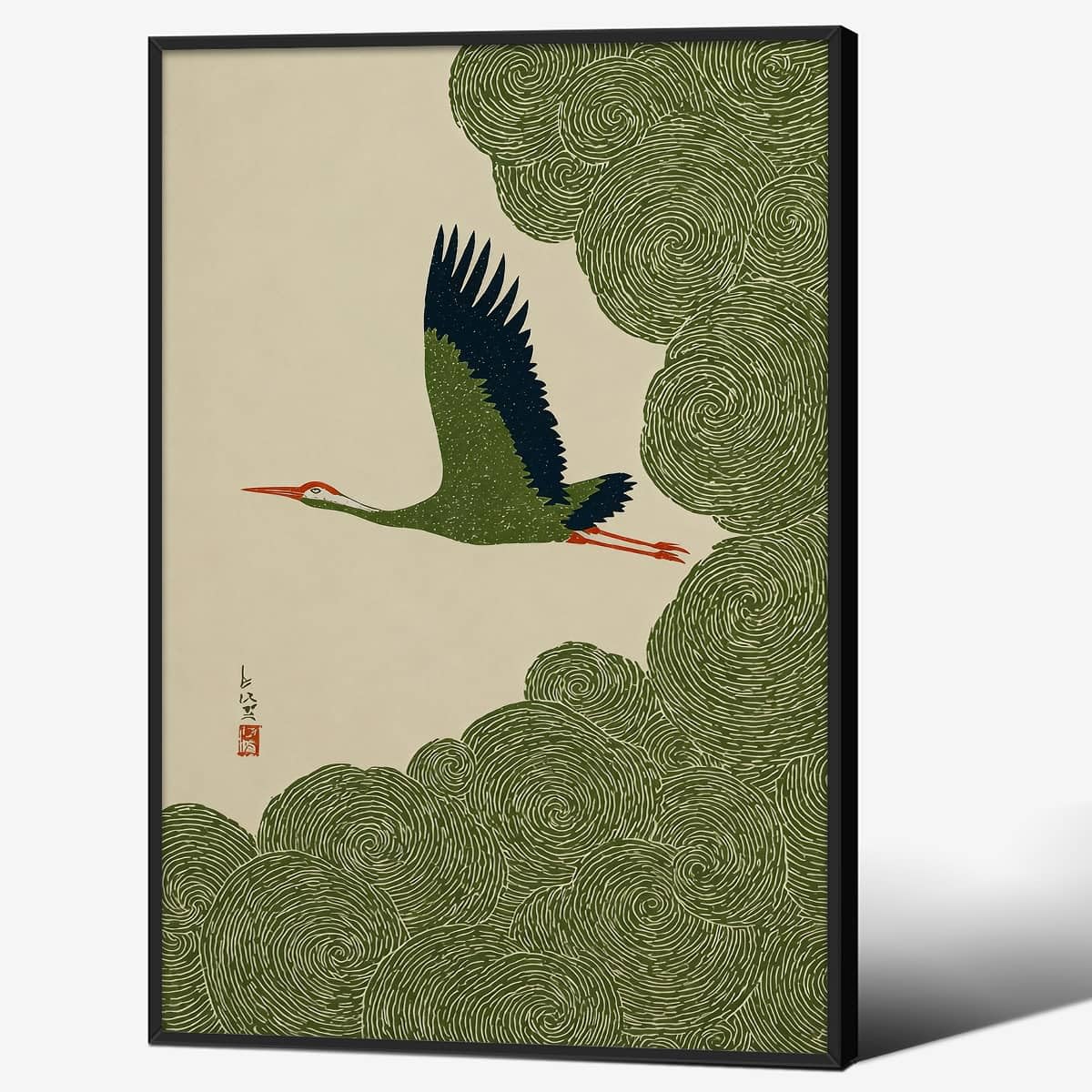 Black Framed Vintage Japanese Flying Wall Art 20x30in Nature Bird Pictures Aesthetics Posters Animal Prints Nordic Nature Zen Calm for Asian Syle Living Room Bedroom Office Decor Ready to hang (Black Framed / Japanese Pictures / 30"L x 20"W)