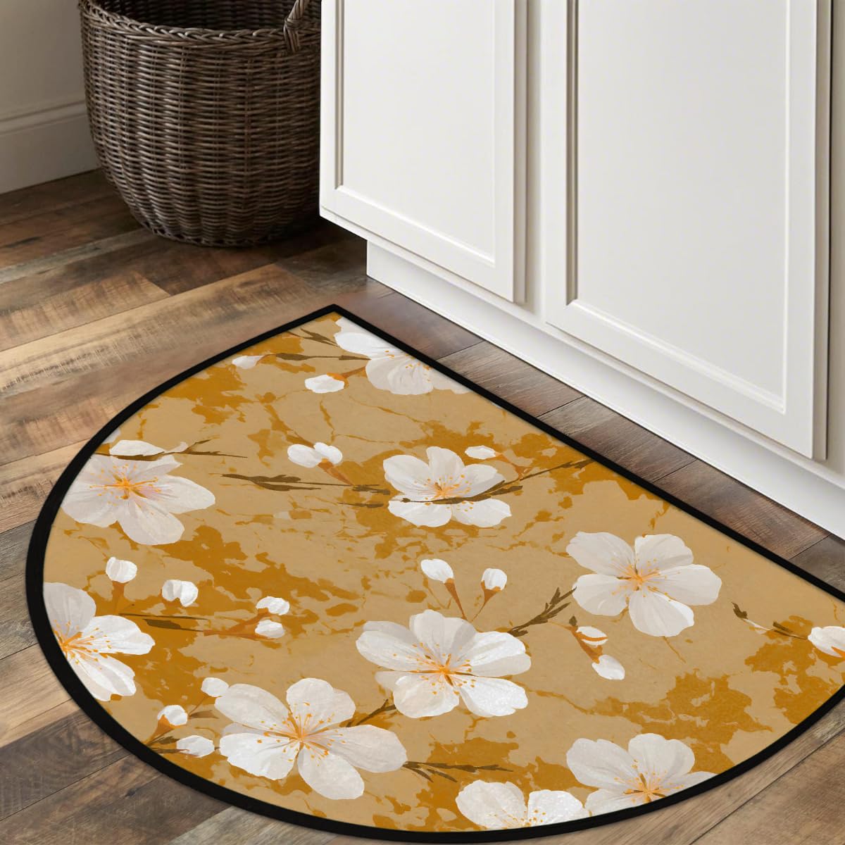 Floral Half Round Door Mat Semi Moon Rug Fireplace Carpet Area Rugs (Color1)