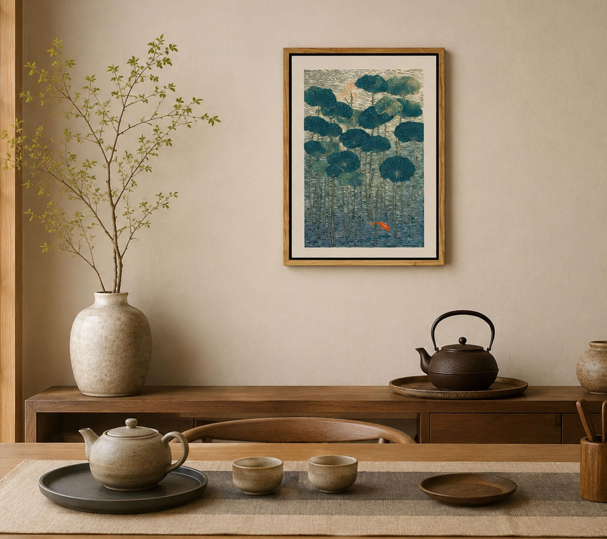 Floating Framed Lotus Koi Canvas Wall Art (Lotus And Koi / 16"L x 12"W)