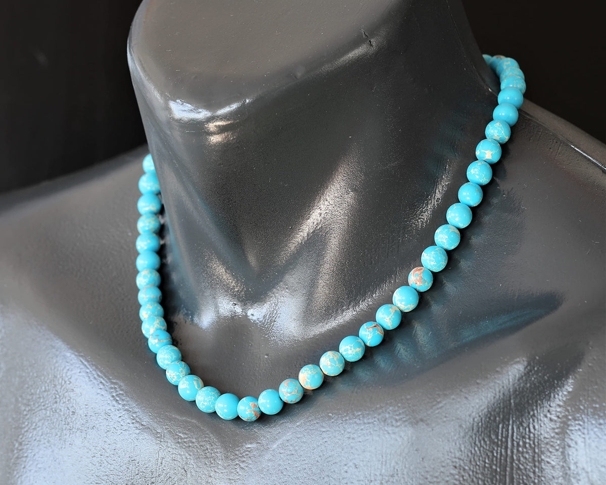 Natural Blue Imperial Jasper Beaded Choker Necklace (Blue Imperial Jasper / 20 Inches)