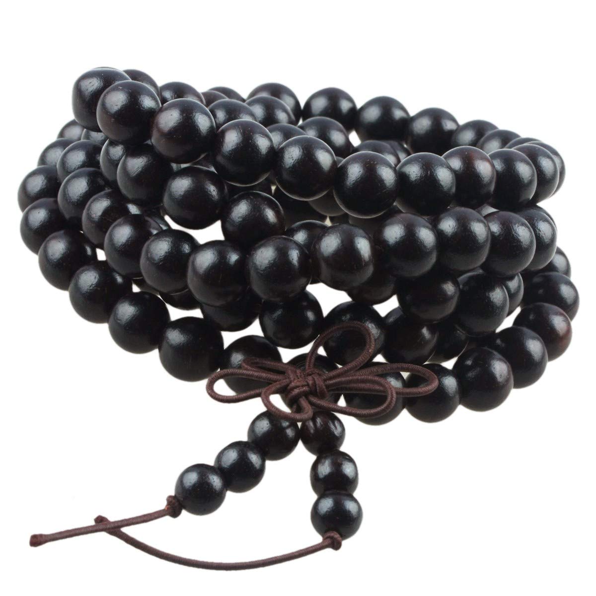 6mm Black Ebony Wood 108 Tibetan Buddhist Prayer Beads Mala Bracelet