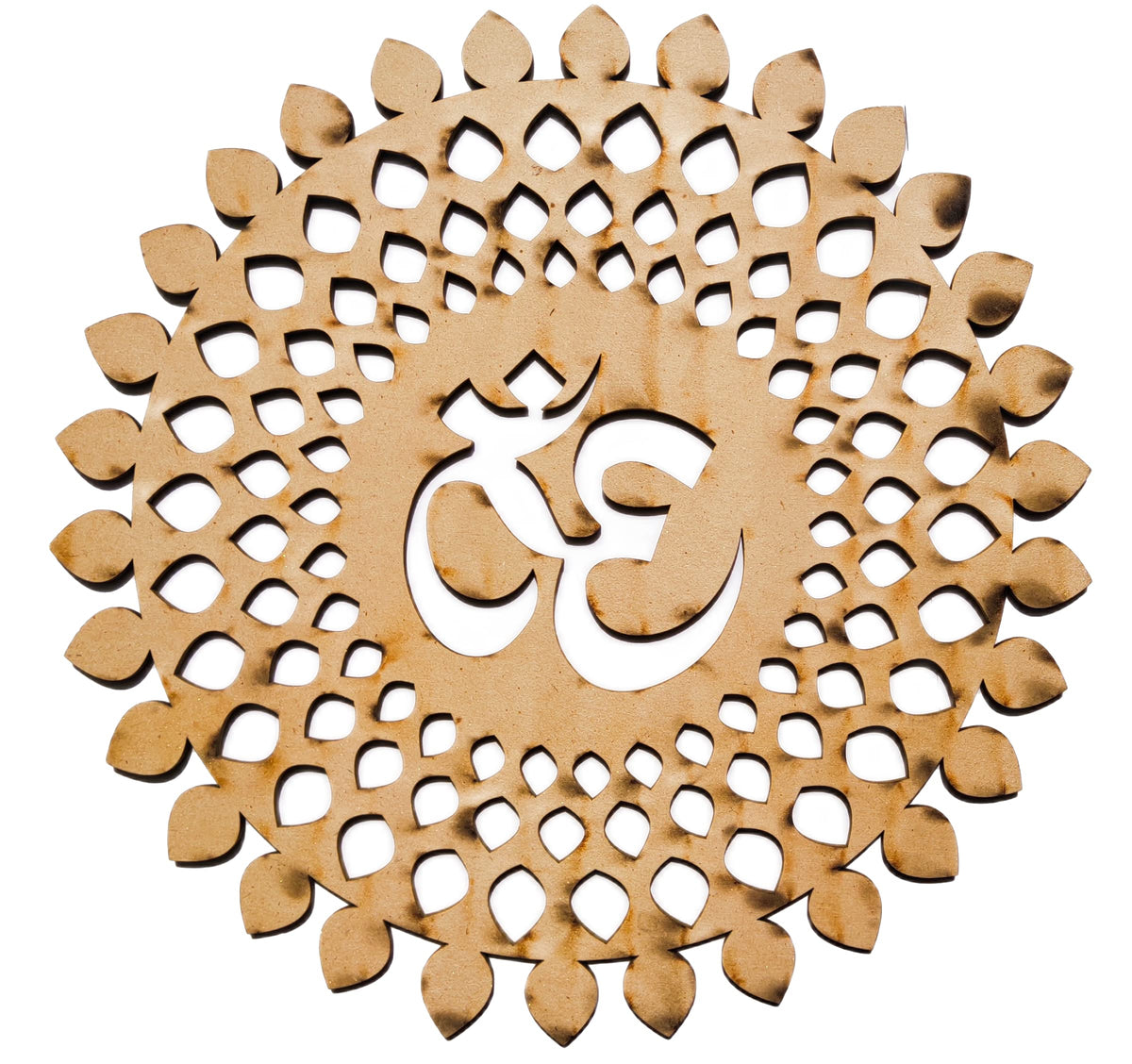 Golden Om Round Decorative Wall Art Mdf Wooden Om Chakra For Temple (MANDALA OM-Gold / 10"L x 10"W)