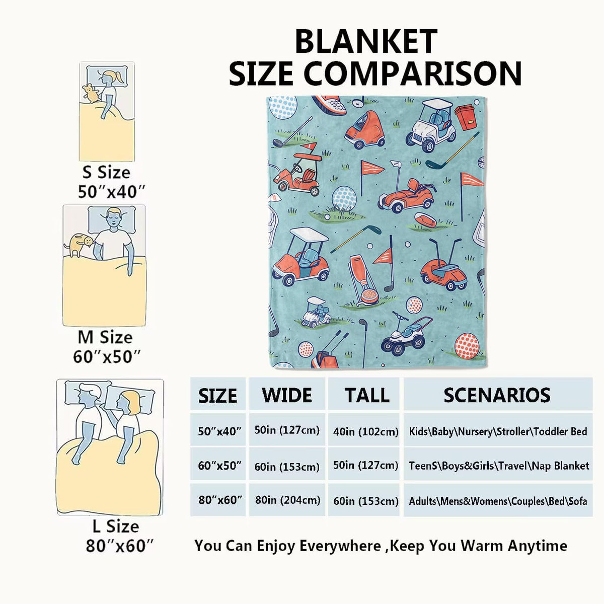 Golf Blanket Cart and Equipment Throw Blankets (50x60in / Golf)