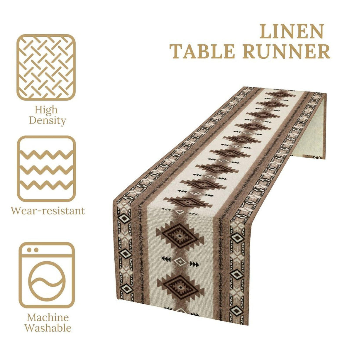 Aztec Geometric Table Runner (13x90inch / Southwestern Brown)