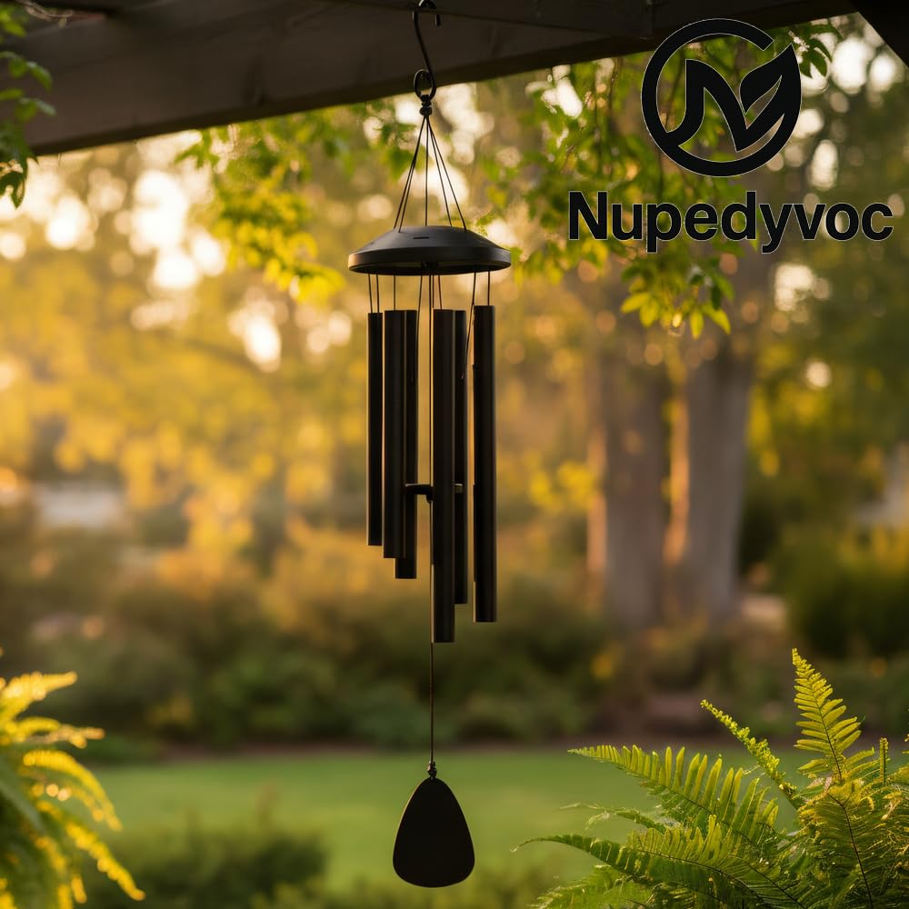 32” Large Black Aluminum Wind Chimes with Aluminum Cap for Outside (Black Aluminum Wind Chimes With Aluminum Cap)