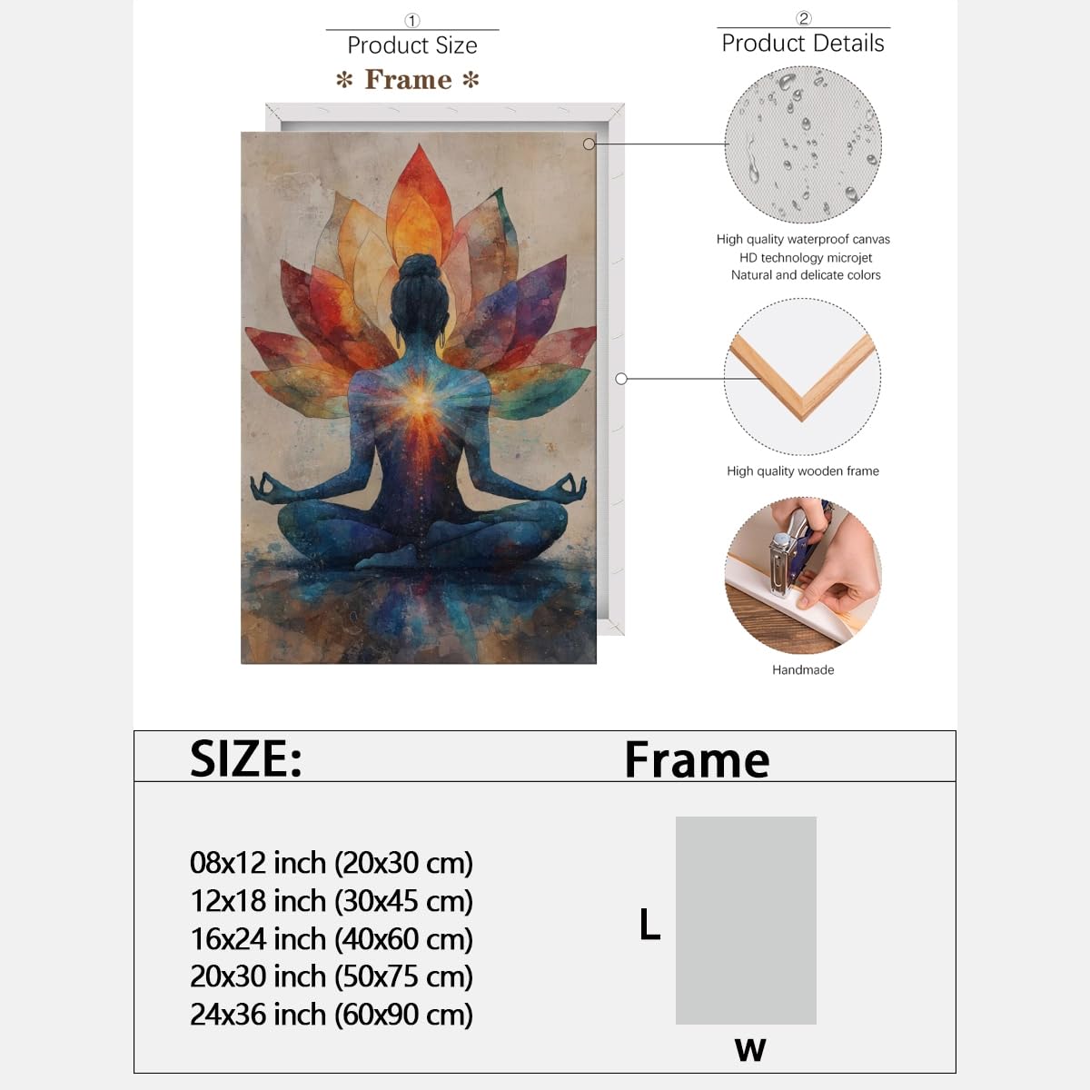 Meditation Wall Art Colorful Meditation Lotus Poster Chakra Energy Canvas Print Yoga Room Home Decor 8x12inch Framed (style-4-Framed / 8"L x 12"W - Framed)