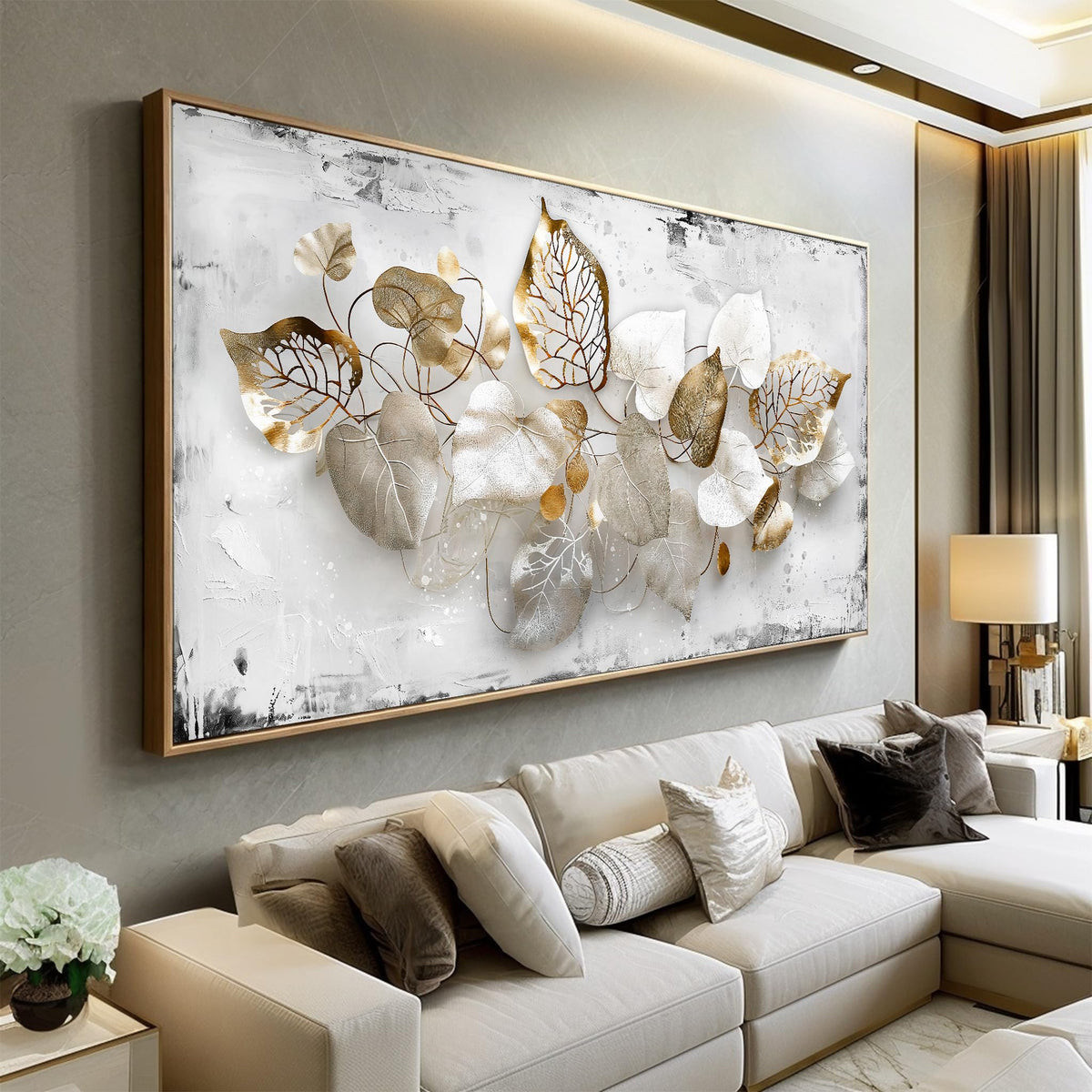 Leaf Botanical Wall Art Modern Canvas Painting Framed Decor 20"x40" (40"L x 20"W / Leaf 03)