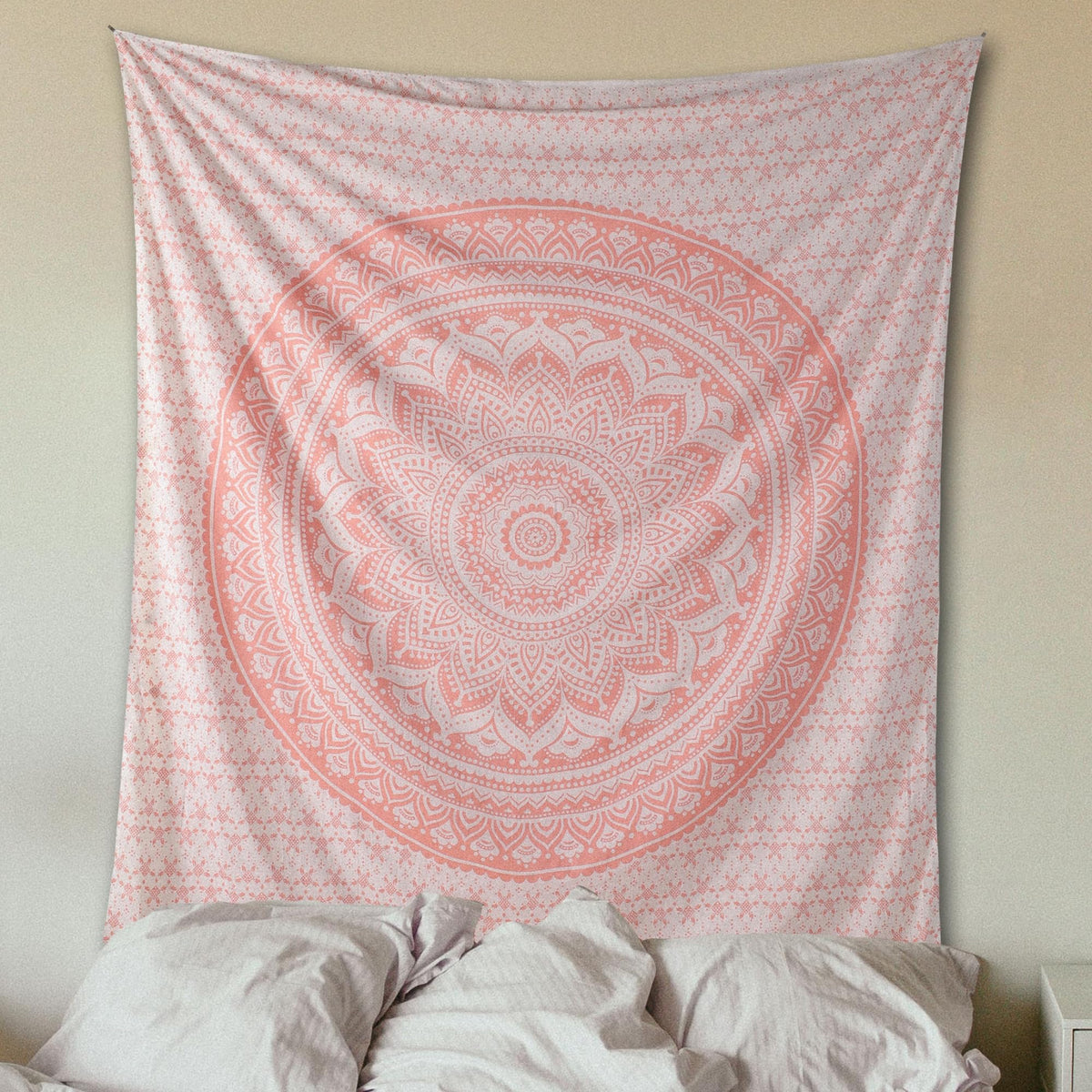 Rose Gold Ombre Tapestry Wall Hanging Mandala (Rose Gold / 85"L x 90"W)