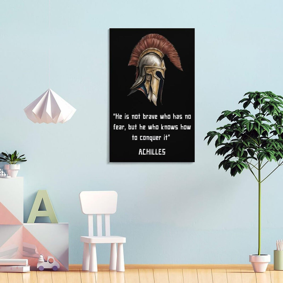 Achilles Brave Conquer Fear Motivational Quote Canvas Printing Wall Art Prints Wall Decor Posters Greek Warrior Helmet Minimalist Black Living Room Bedroom Office Gym 20x30inch (style-45 / 20x30inch(50x75cm) Frame)
