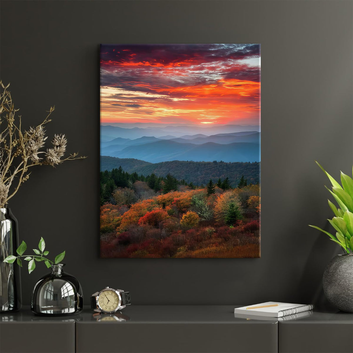 Blue Ridge Mountains Wall Art Fall Sunset Smoky Mountain Canvas Pictures Living Room Decor Nature Landscape Prints Paintings National Park Poster Autumn Misty Forest Artwork for Home Decoration 12x16" (16"L x 12"W / Blue Ridge)