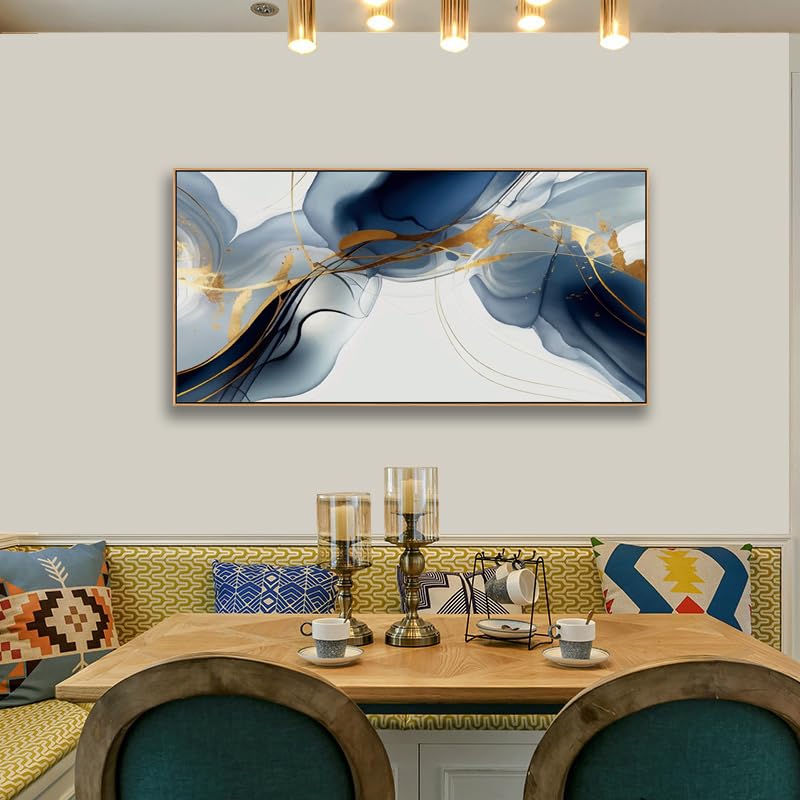 Wall Art Canvas Painting Abstract Wall Art Modern Art Wall Mural for Living Room Bedroom Print on Artwork Home Decor Framed 24x48inch (48"L x 24"W / Blue Abstract)