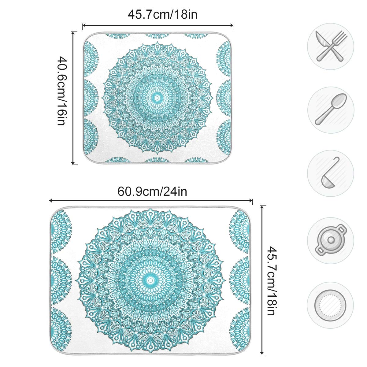 Super Absorbent Dish Drying Mat (Turquoise Mandala / 18" x 24")