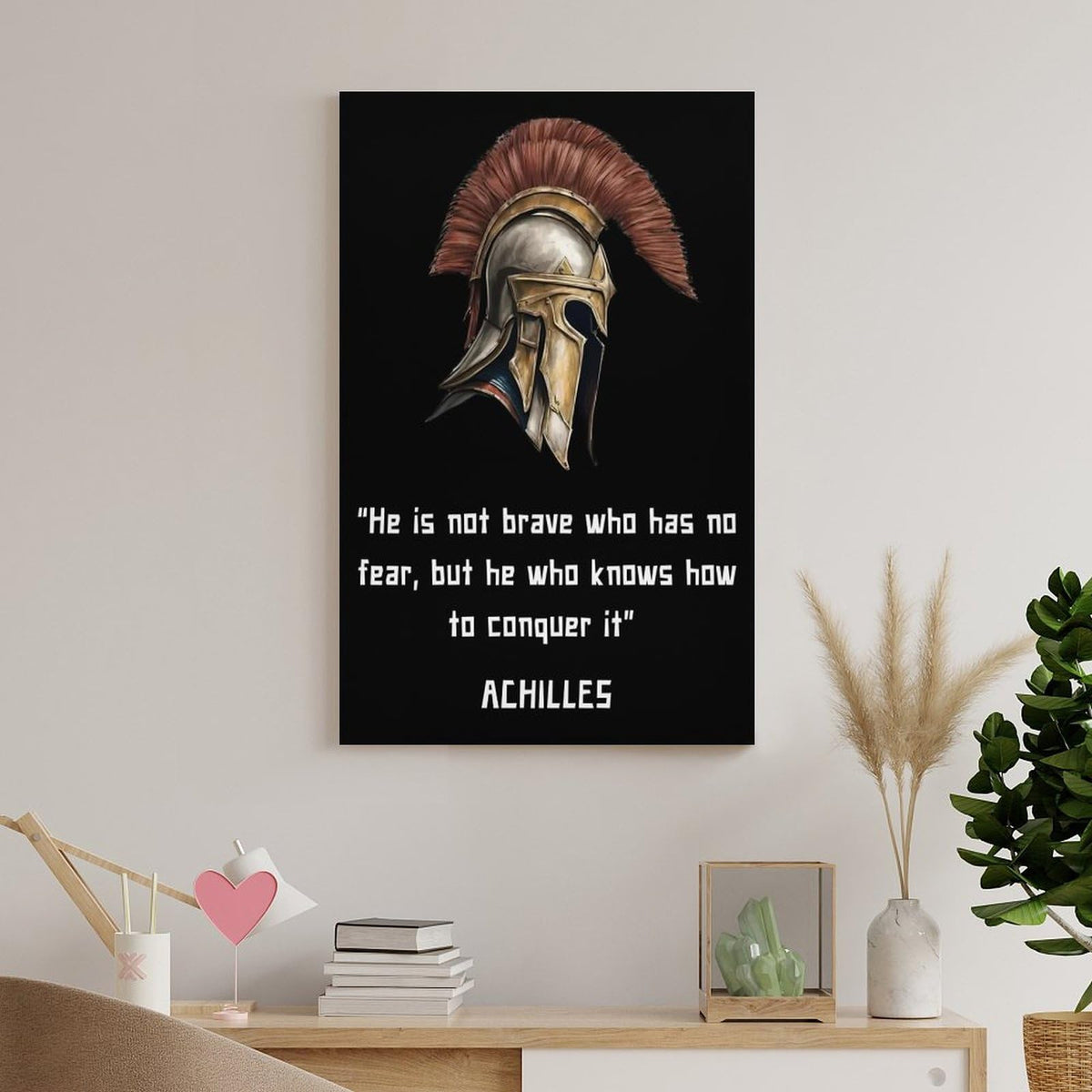 Achilles Brave Conquer Fear Motivational Quote Canvas Printing Wall Art Prints Wall Decor Posters Greek Warrior Helmet Minimalist Black Living Room Bedroom Office Gym 16x24inch (style-45 / 16x24inch(40x60cm) Unframe)