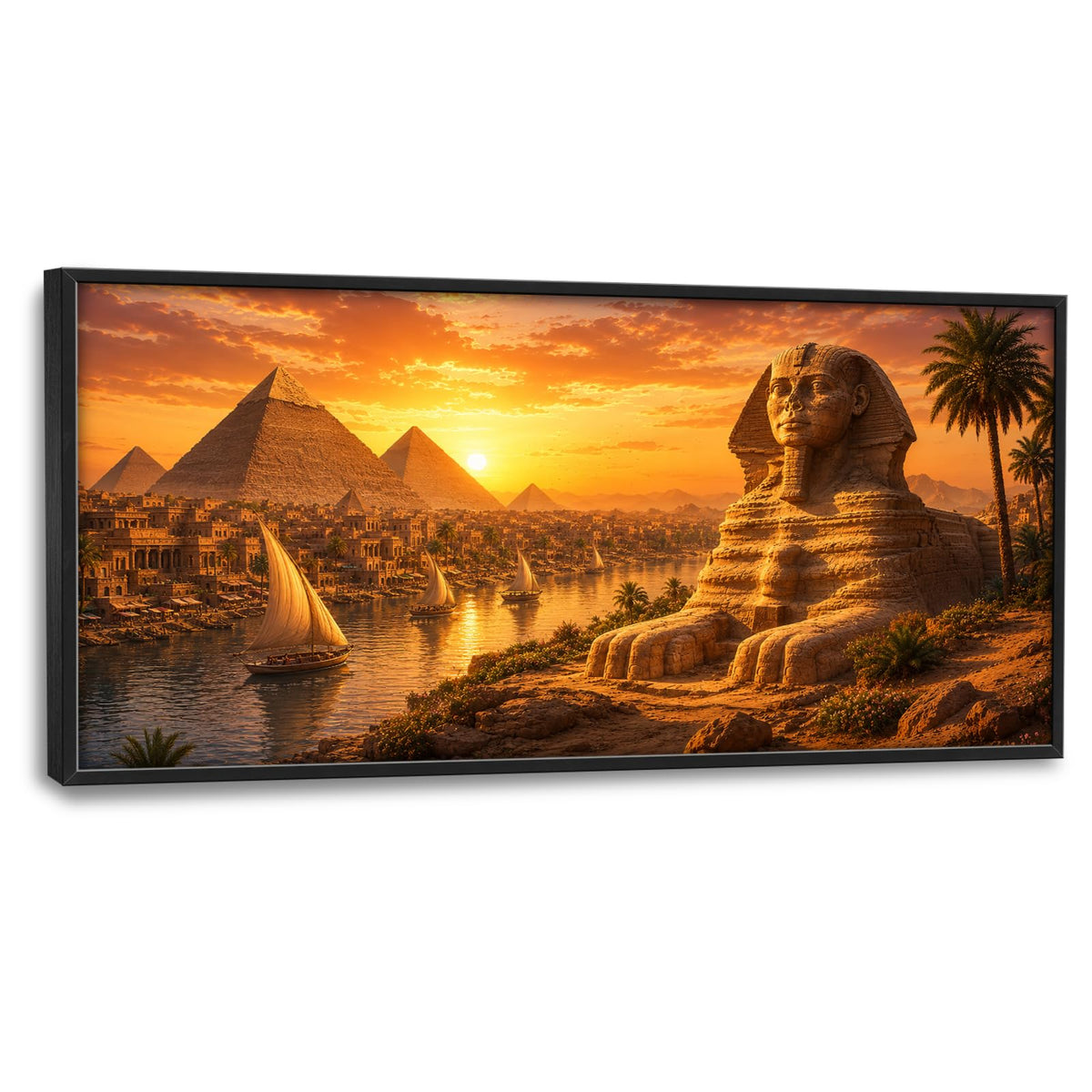 Ancient Egyptian Pyramids Sphinx Large Wall Art Egypt Secrets Pharaoh Wall Decor Canvas Framed Pictures Painting Artwork For Living Room Bedroom 30"X60" (Ancient Egyptian Pyramids / 60"L x 30"W)