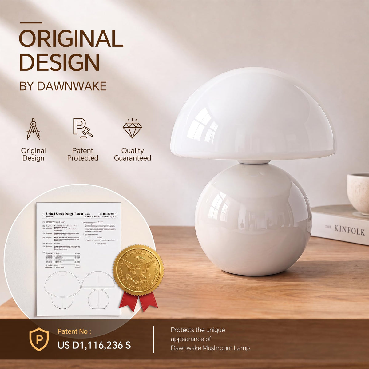 Mushroom Lamp Table Lamp for Bedroom (White)