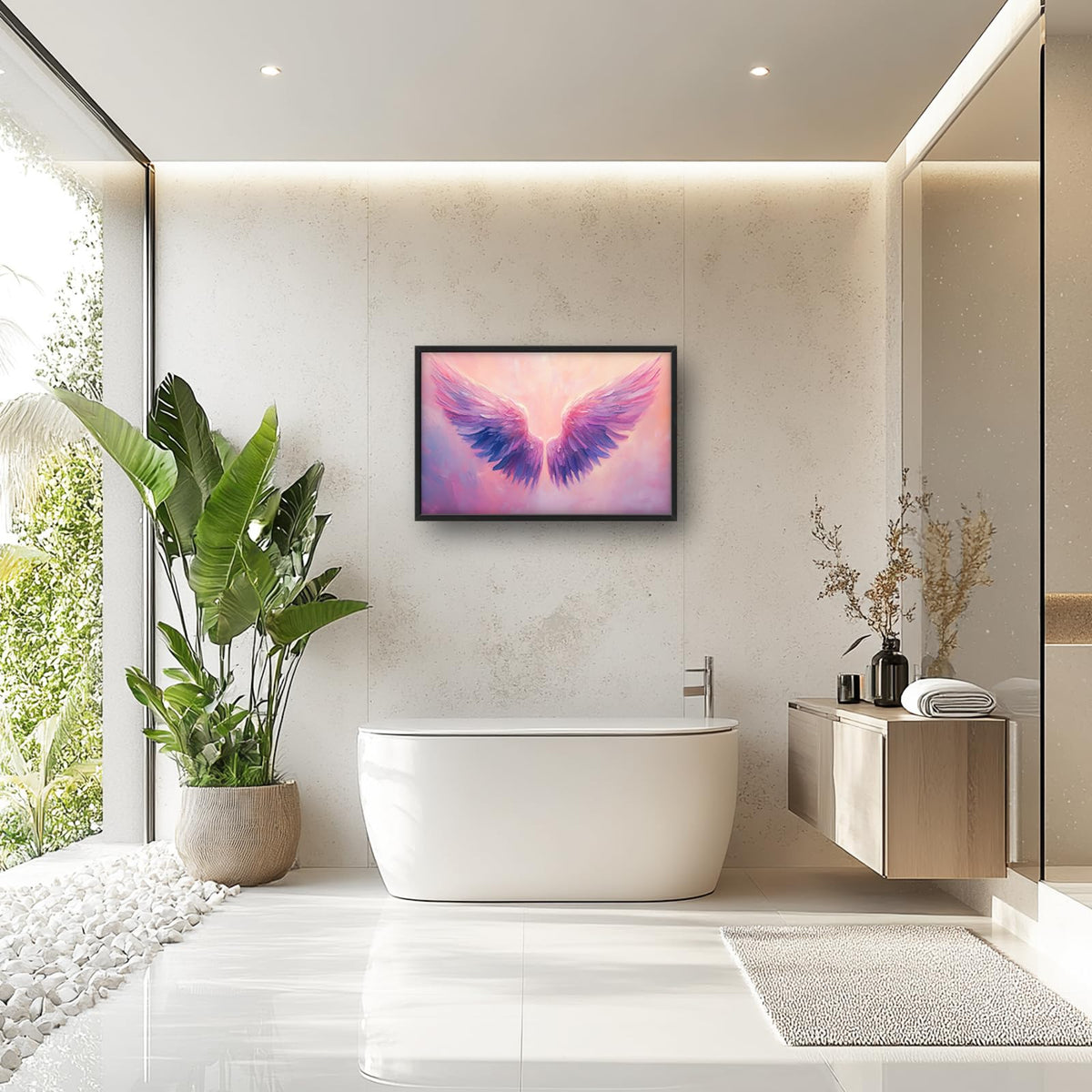 Angel Wings Large Wall Art Purple Pink Wing Framed Wall Decor Modern Abstract Feather Canvas Pictures Painting for Living Room Women Bedroom Dining Room 24"x36" (Purple Pink Angel Wings / 36"L x 24"W)
