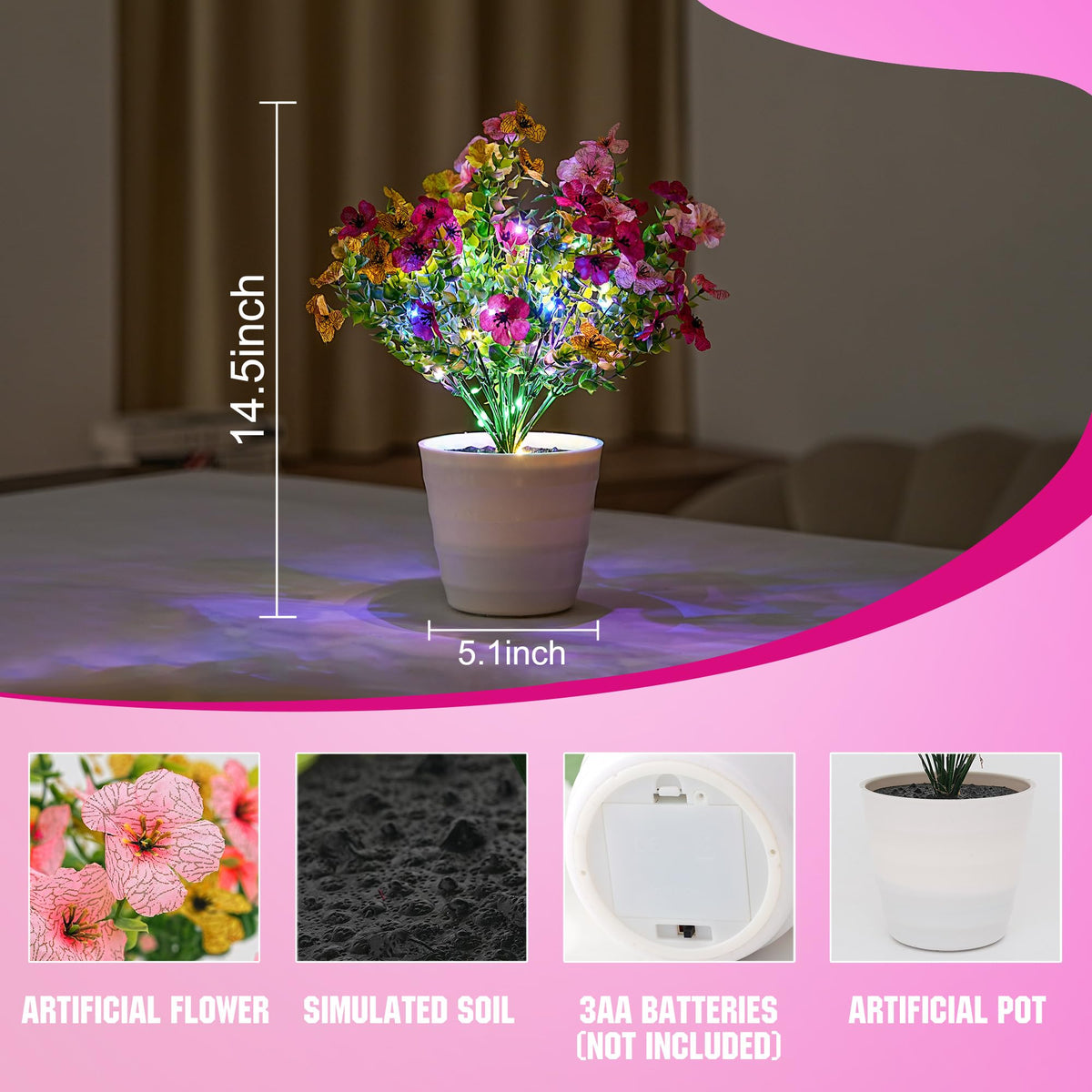 Artificial Multicolor Flower Lamp Night Light for Bedroom Shop Wedding Home Decor Gifts for Women Mom Daughter Grandma Girlfriend Coworker Friend Birthday Christmas Valentines Mothers Day (Sunflower- Color)